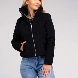Ambiance Apparel Corduroy Zip-Up Puffer Black Jacket
Size S